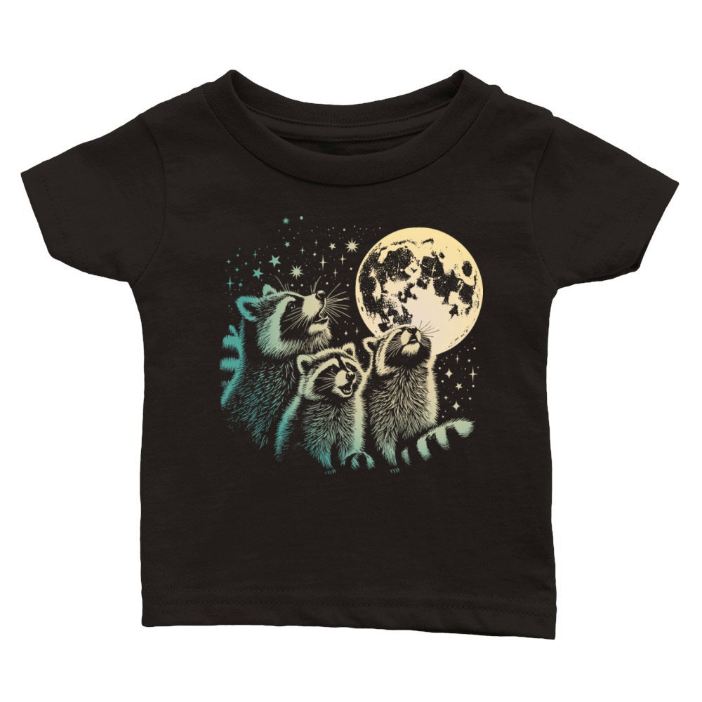 Funny 3 Howling Raccoons Under Moon Space Cowboy M Classic Baby Crewneck T-shirt