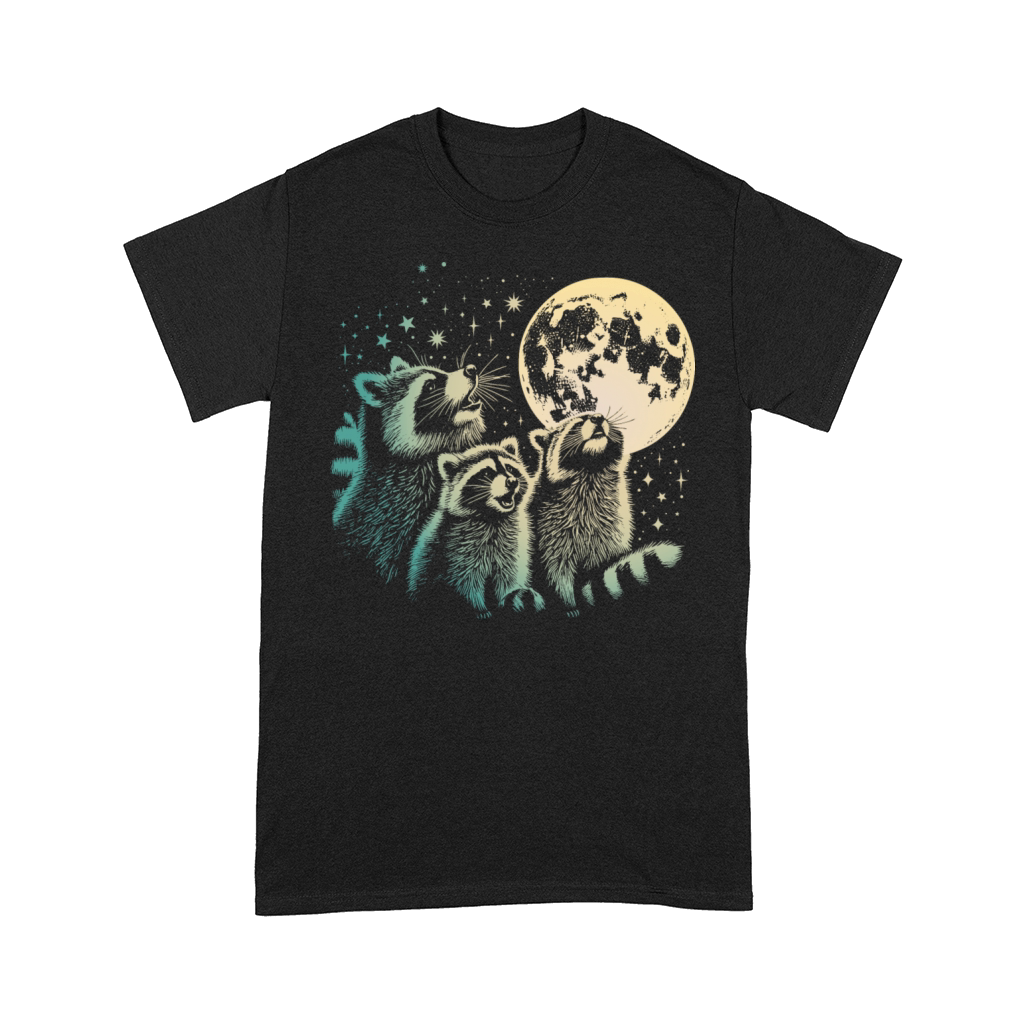 Funny 3 Howling Raccoons Under Moon Space Cowboy M Comfort T-shirt