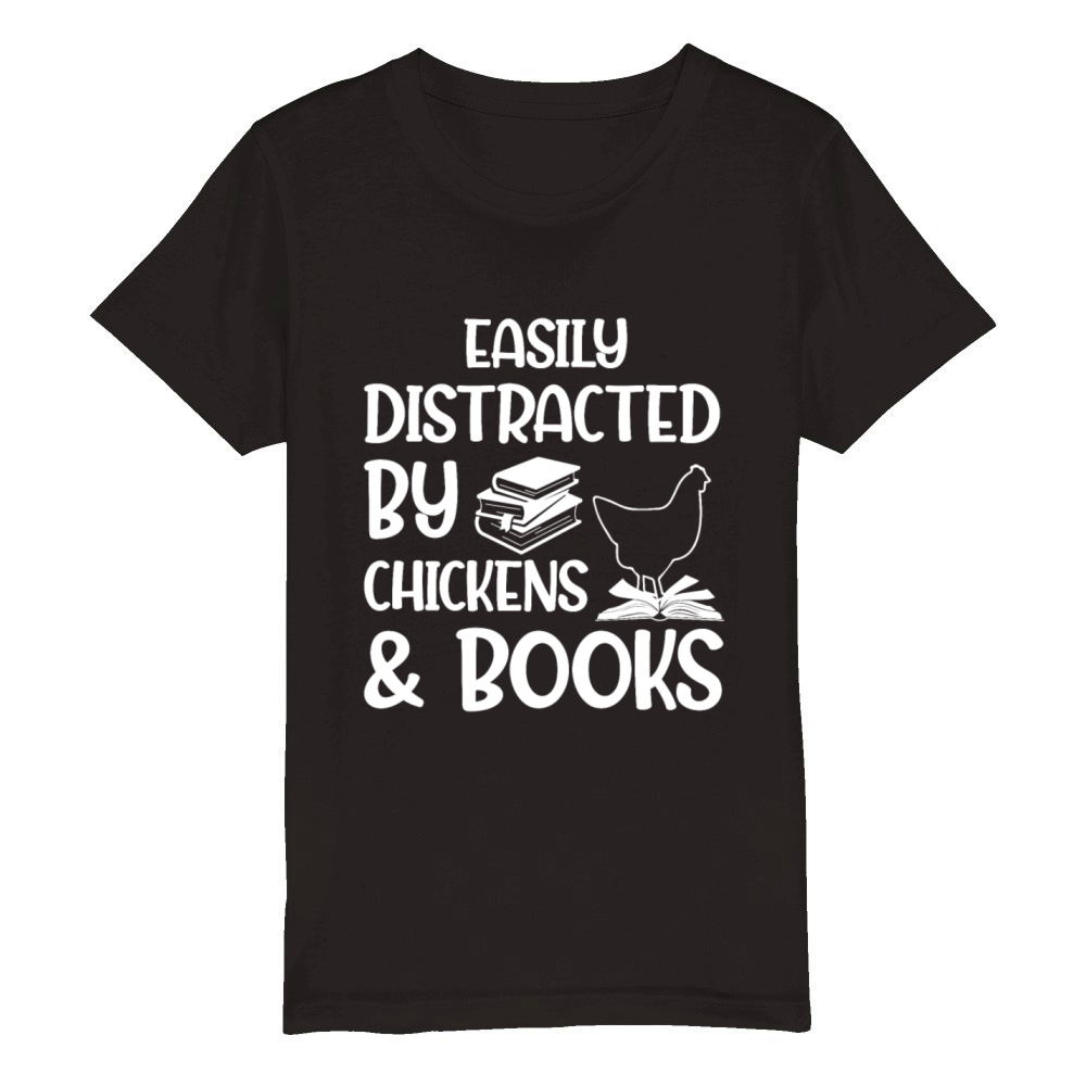 Easily By Chickens Book Lover Reader Funny Reading Organic Kids Crewneck T-shirt