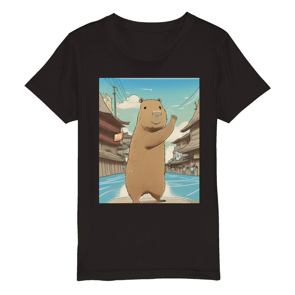 Funny Graphic Tee Capybara Selfie Vintage style Organic Kids Crewneck T-shirt