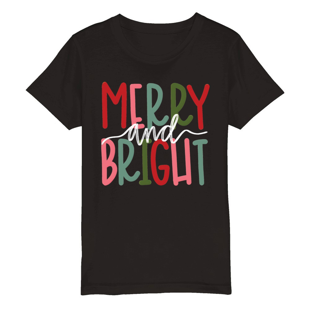 Merry and Bright Christmas Family Xmas Vintage Organic Kids Crewneck T-shirt