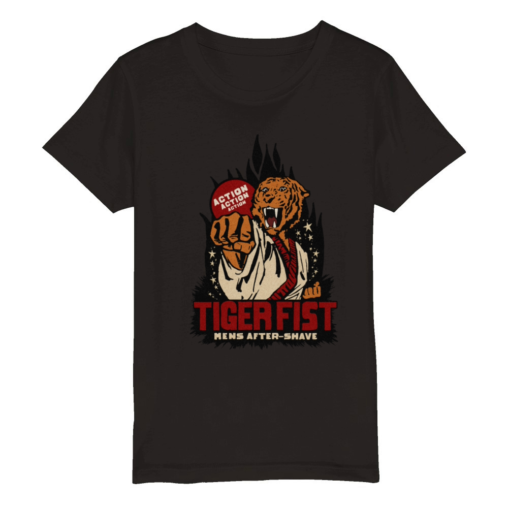 Vintage Tiger Fist Mens After Shave Organic Kids Crewneck T-shirt