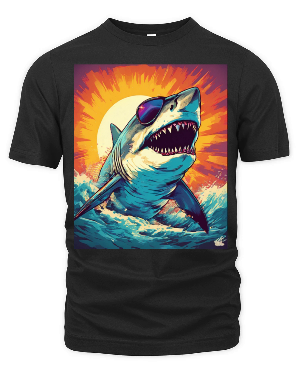 Giant Shark Wearing Sunglasses Organic Unisex T-shirt