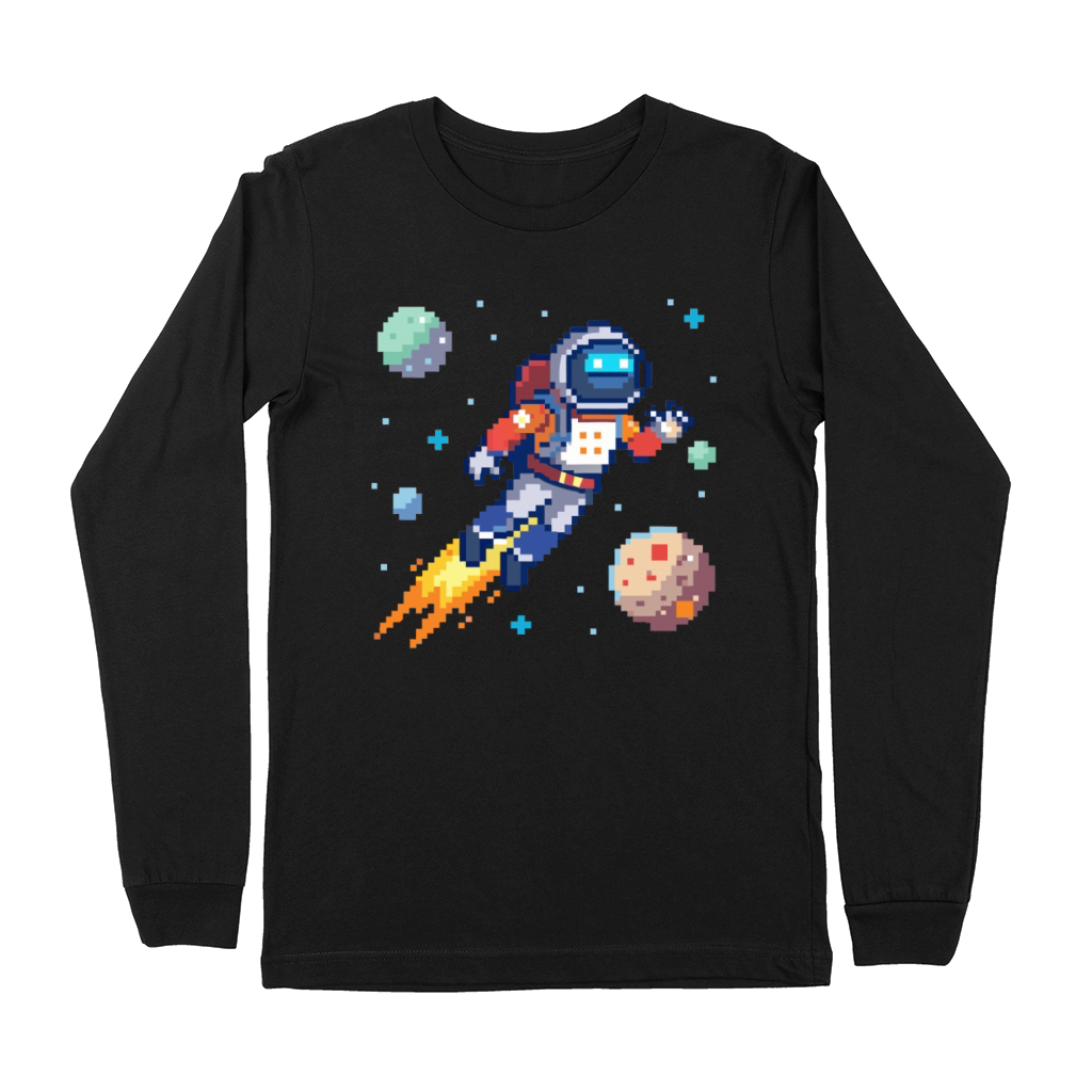 flying astronaut in space pixel Premium Long Sleeve