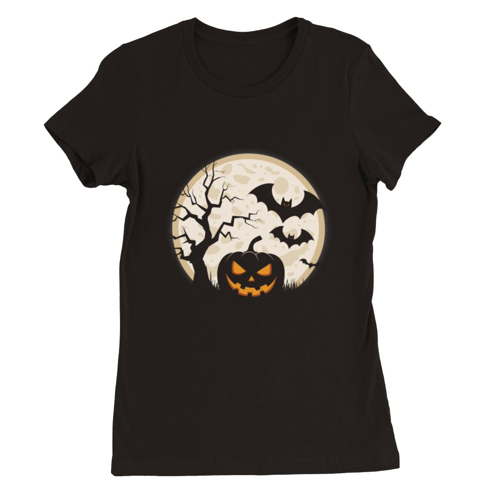 Vintage Pumpkin Scene Halloween Classic T-Shirt Premium Womens Crewneck T-shirt