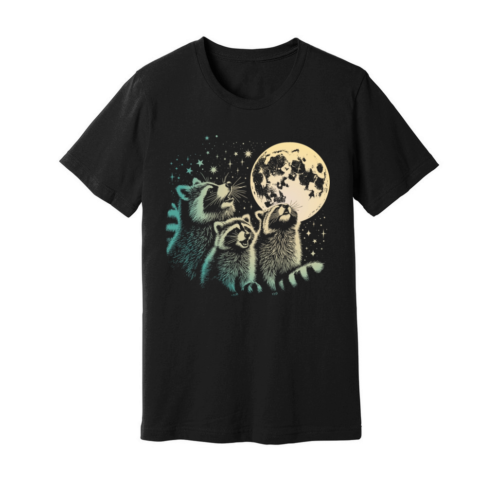Funny 3 Howling Raccoons Under Moon Space Cowboy M Unisex Jersey Tee