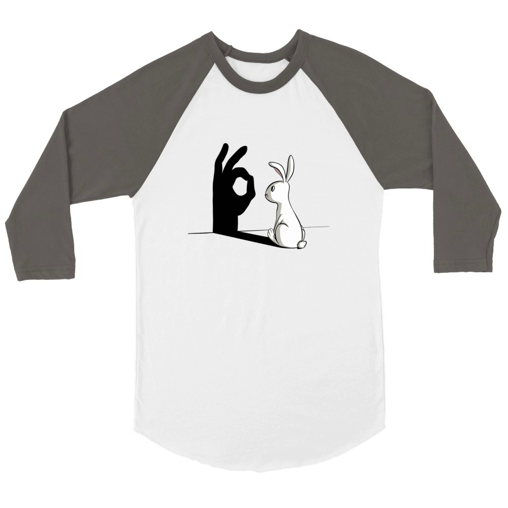Funny Rabbit Hand Shadow - Playful Shadow Puppet Unisex ¾ sleeve Raglan T-shirt