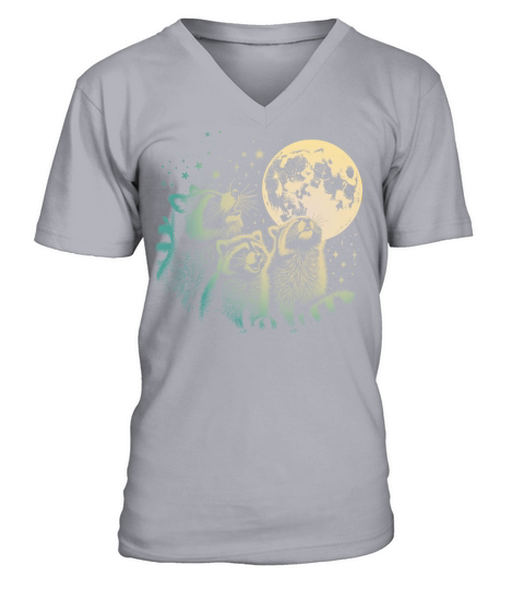 Funny 3 Howling Raccoons Under Moon Space Cowboy M V-Neck T-shirt