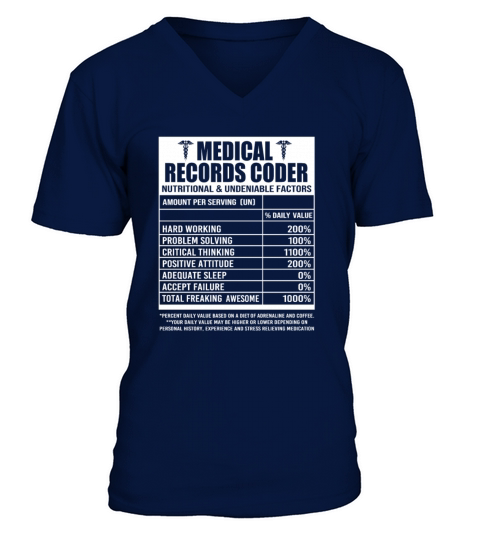 Vintage Medical Records Coder Nutritional Facts V-Neck T-shirt