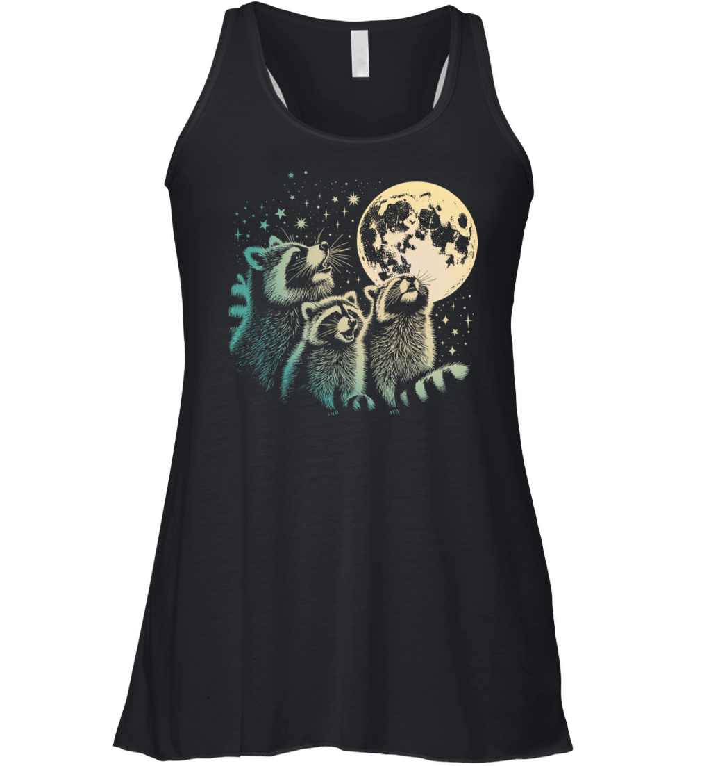 Funny 3 Howling Raccoons Under Moon Space Cowboy M Women's Flowy Tank Top