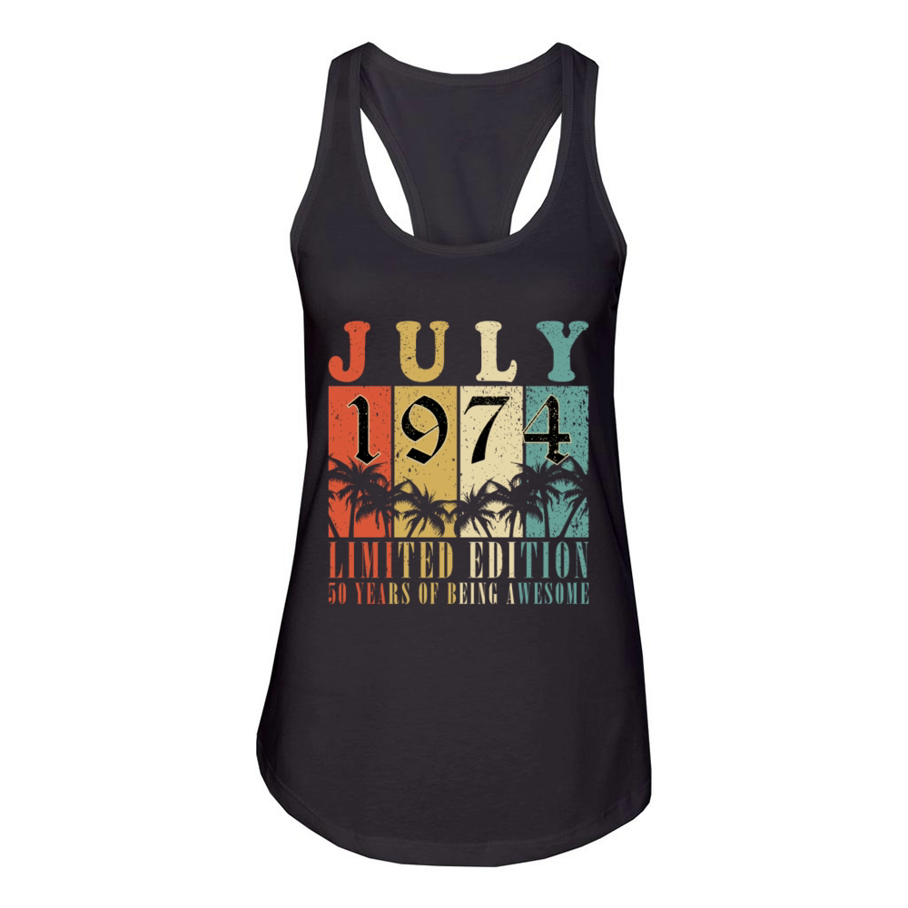 50th birthday 50 years July 1974 Women's Racerback Tank