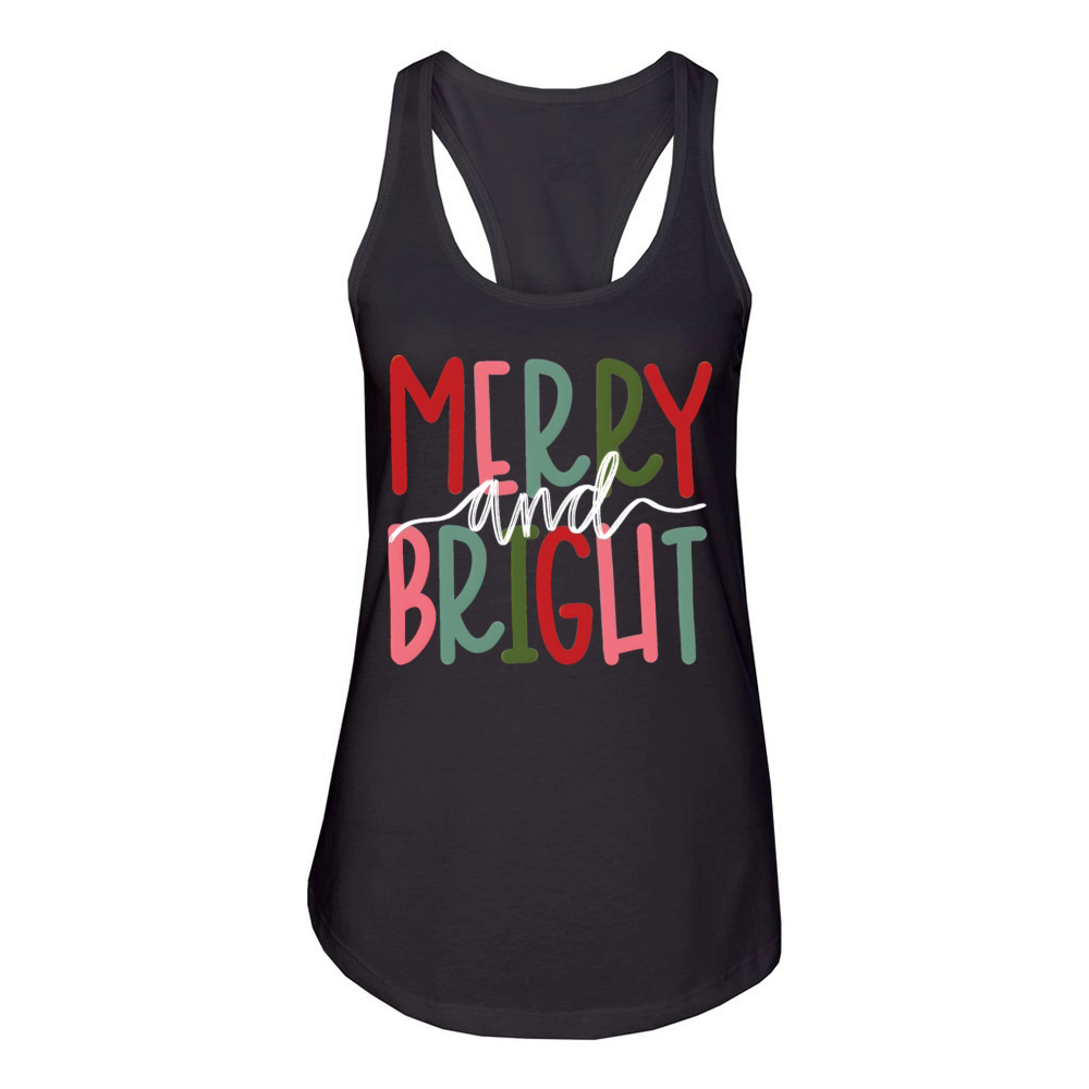 Merry and Bright Christmas Family Xmas Vintage Women's Racerback Tank