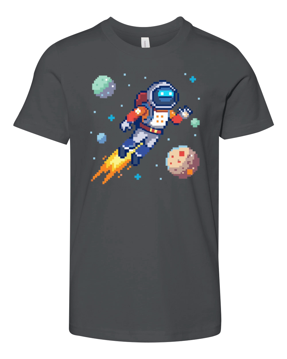 flying astronaut in space pixel Youth Unisex Jersey Tee