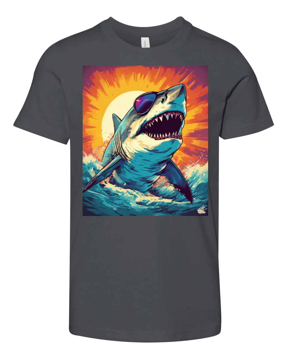 Giant Shark Wearing Sunglasses Youth Unisex Jersey Tee