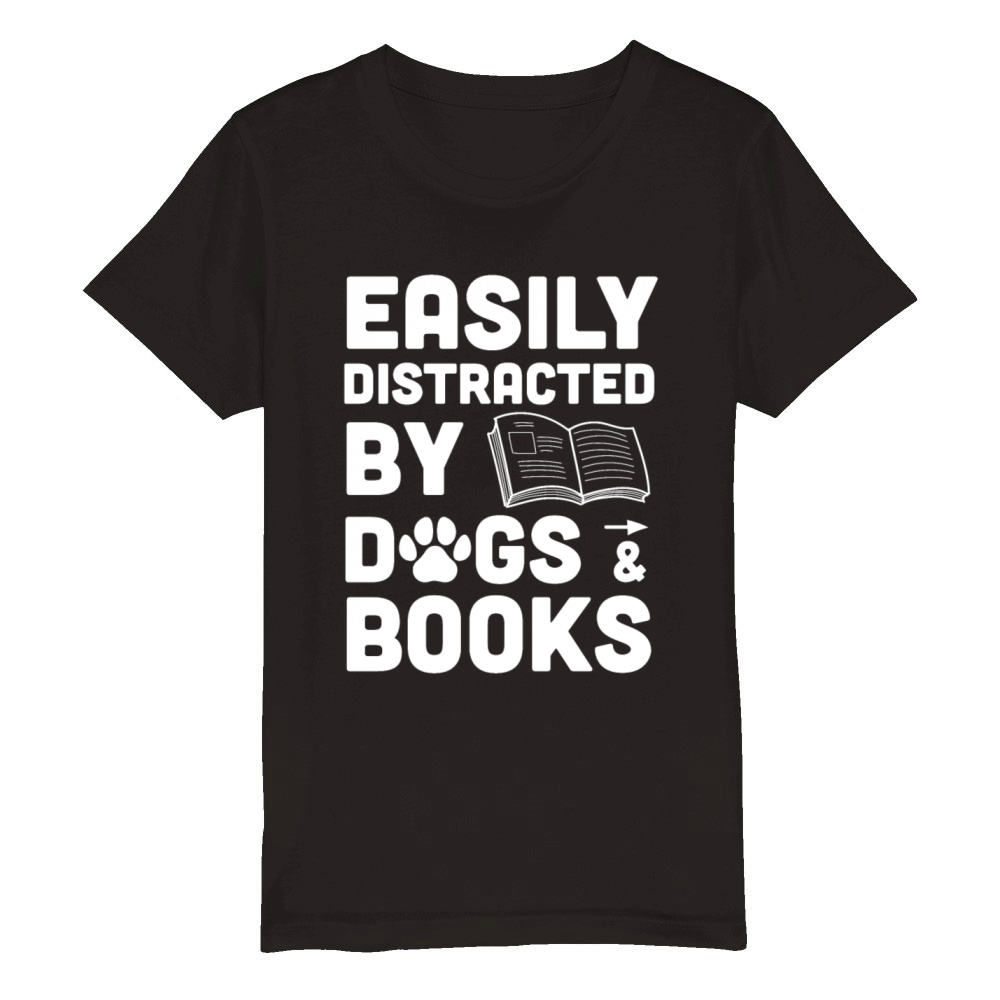 Easily By Dogs Book Lover Reader Funny Reading Organic Kids Crewneck T-shirt