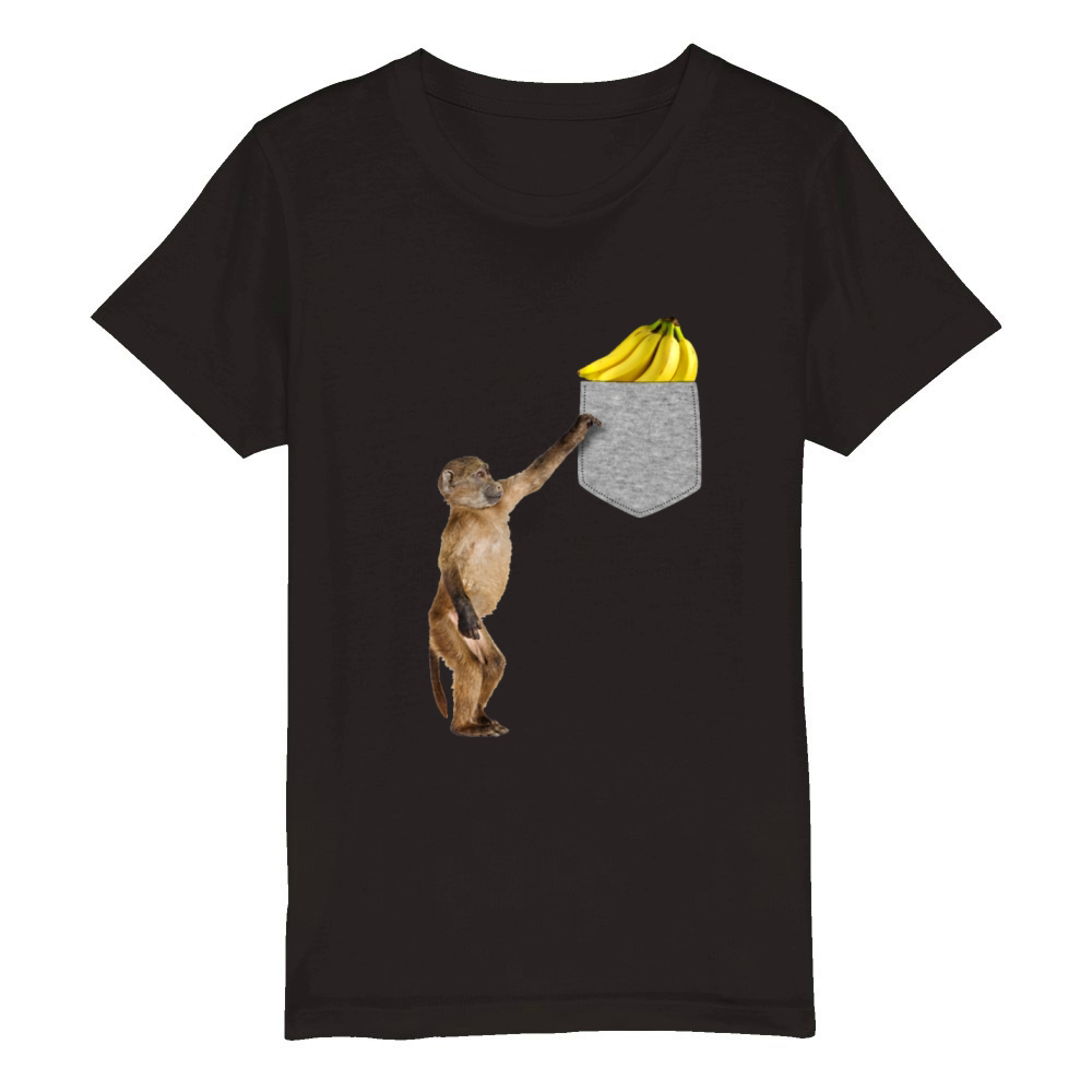 Monkey Reaching For Banana In Fake Pocket Animal Organic Kids Crewneck T-shirt