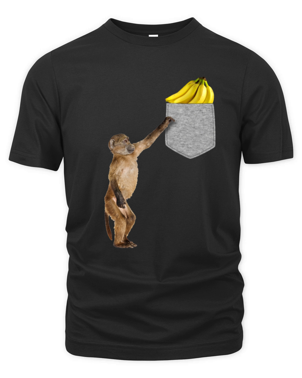 Monkey Reaching For Banana In Fake Pocket Animal Organic Unisex T-shirt