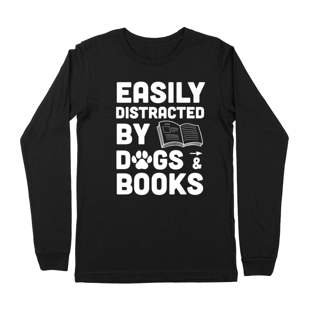 Easily By Dogs Book Lover Reader Funny Reading Premium Long Sleeve