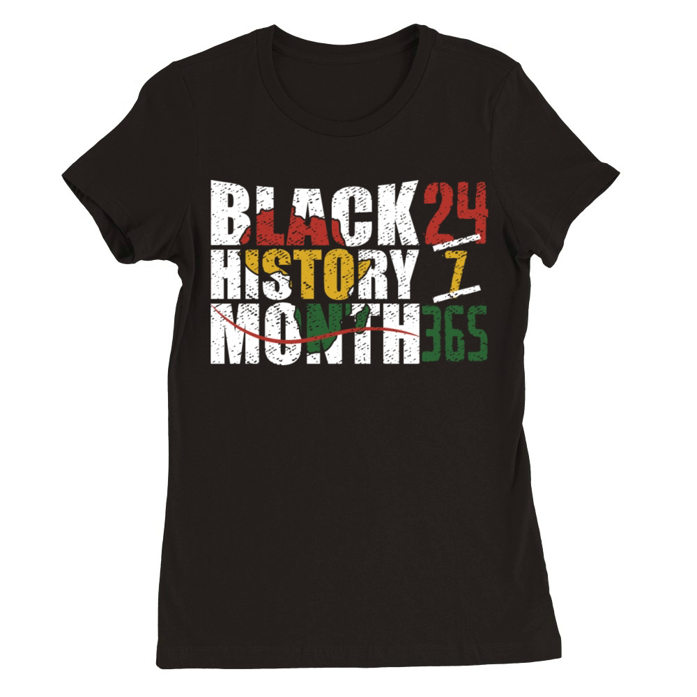 Black history month 24 7 365 with african map flag Premium Womens Crewneck T-shirt