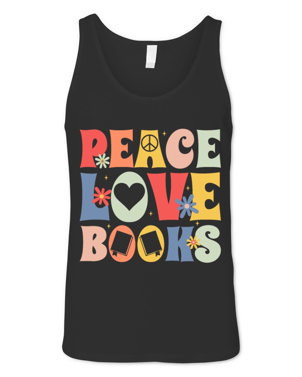 Peace Love and Books Unisex Jersey Tank