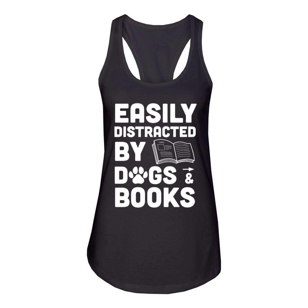 Easily By Dogs Book Lover Reader Funny Reading Women's Racerback Tank