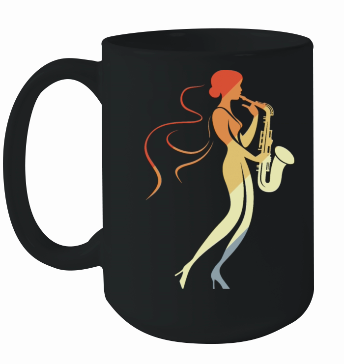 Saxophone Girl Graphic Vintage Look Ceramic Mug