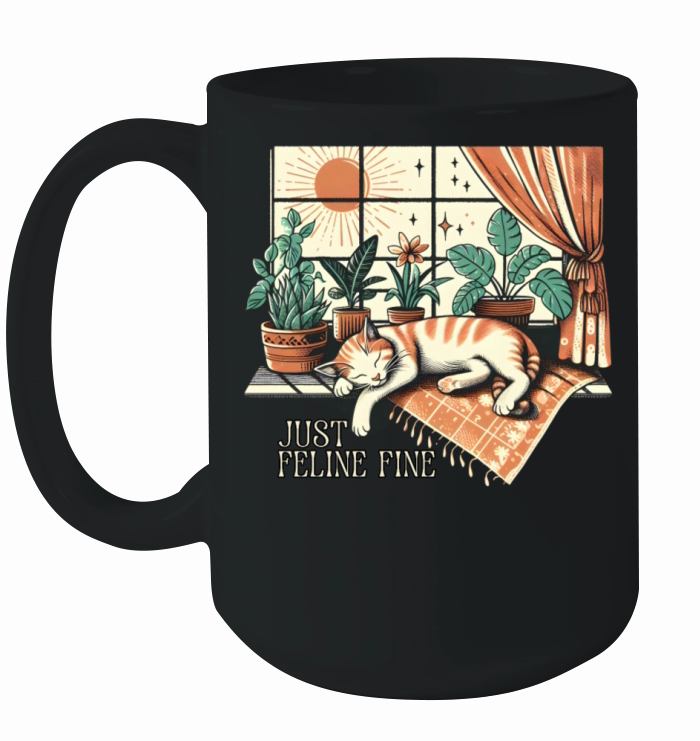 Vintage Retro Art of a Napping Cat Ceramic Mug