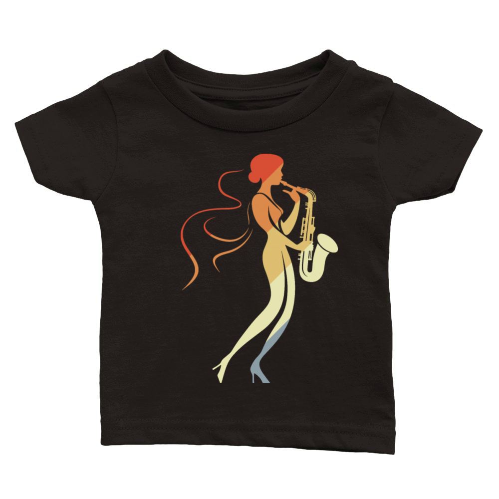 Saxophone Girl Graphic Vintage Look Classic Baby Crewneck T-shirt