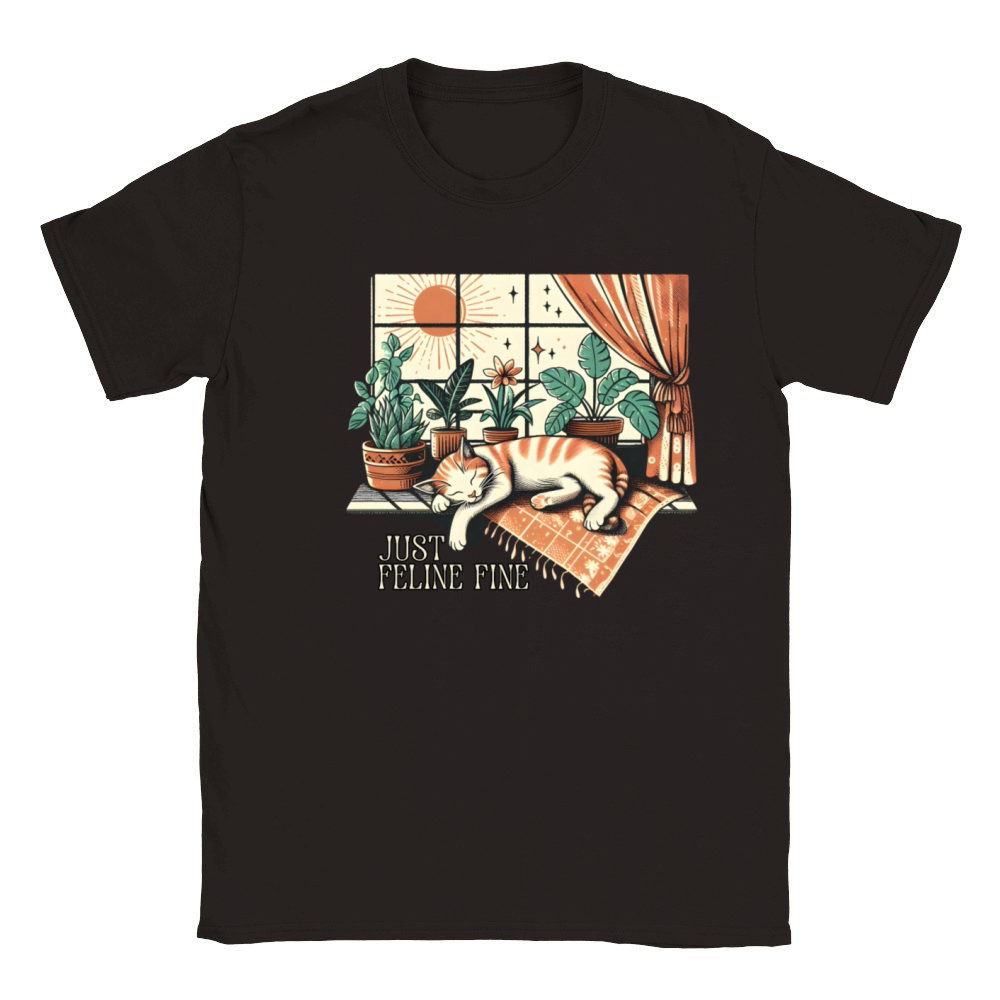 Vintage Retro Art of a Napping Cat Classic Kids Crewneck T-shirt