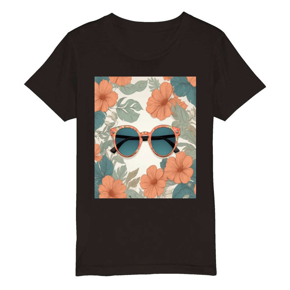Floral Sunglasses Organic Kids Crewneck T-shirt
