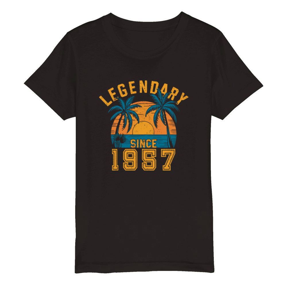 Legendary Since 1957 Birthday Sunset Retro Palm Organic Kids Crewneck T-shirt