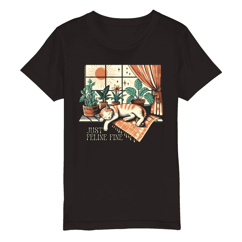 Vintage Retro Art of a Napping Cat Organic Kids Crewneck T-shirt