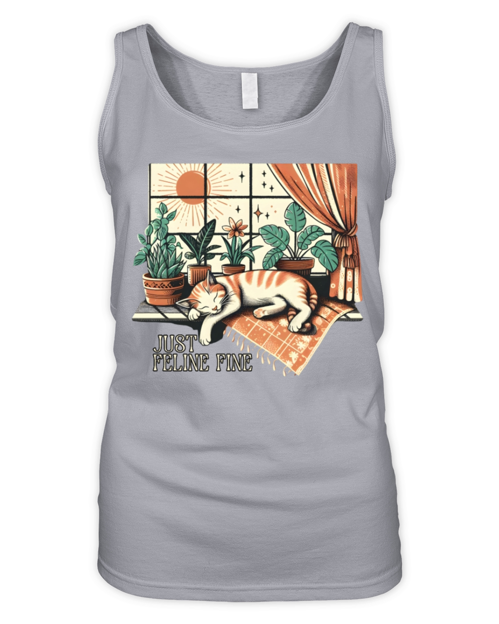 Vintage Retro Art of a Napping Cat Organic Women's Tank Top