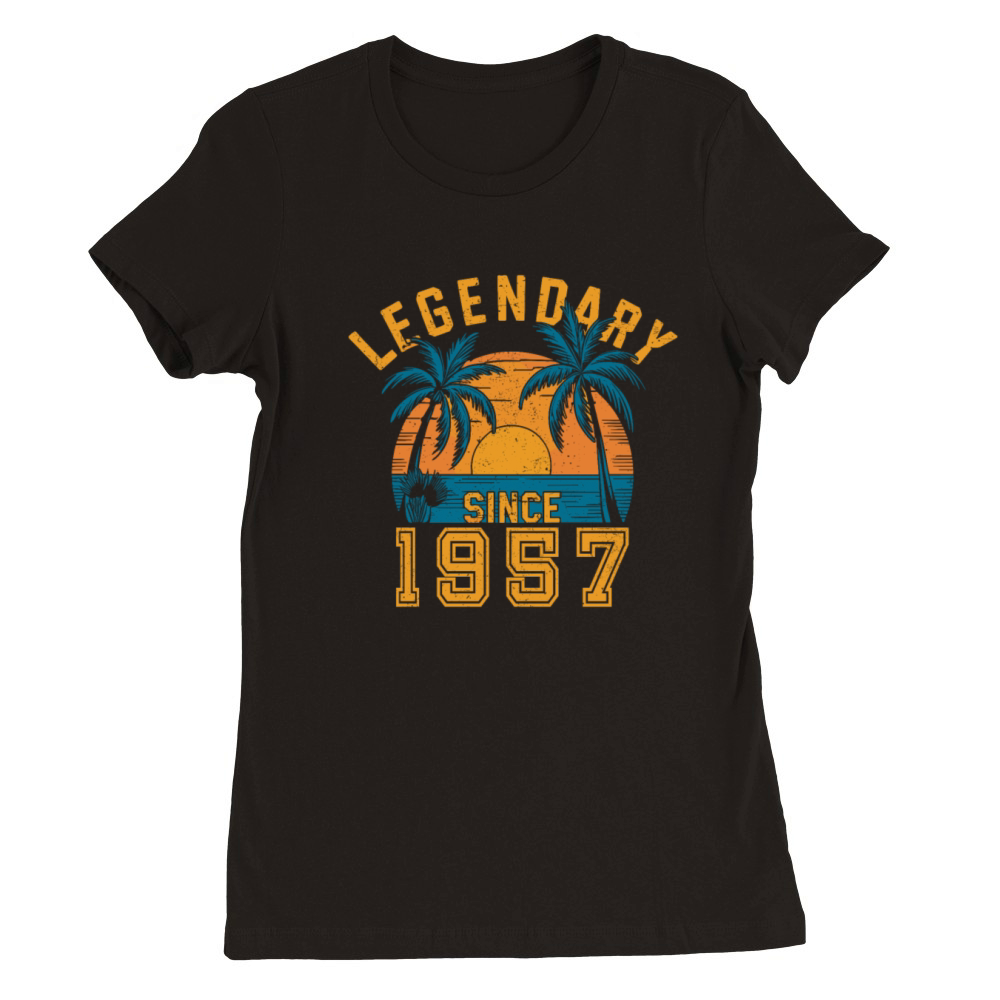 Legendary Since 1957 Birthday Sunset Retro Palm Premium Womens Crewneck T-shirt