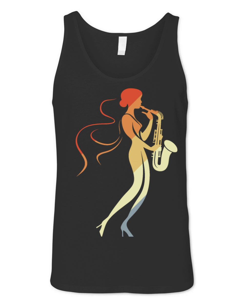 Saxophone Girl Graphic Vintage Look Unisex Jersey Tank