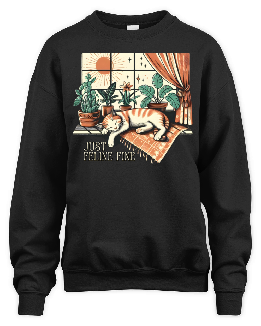 Vintage Retro Art of a Napping Cat Unisex Premium Crewneck Sweatshirt
