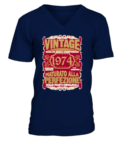 50 Compleanno 50 Uomo Anni Retro Vintage 1974 Reg V-Neck T-shirt