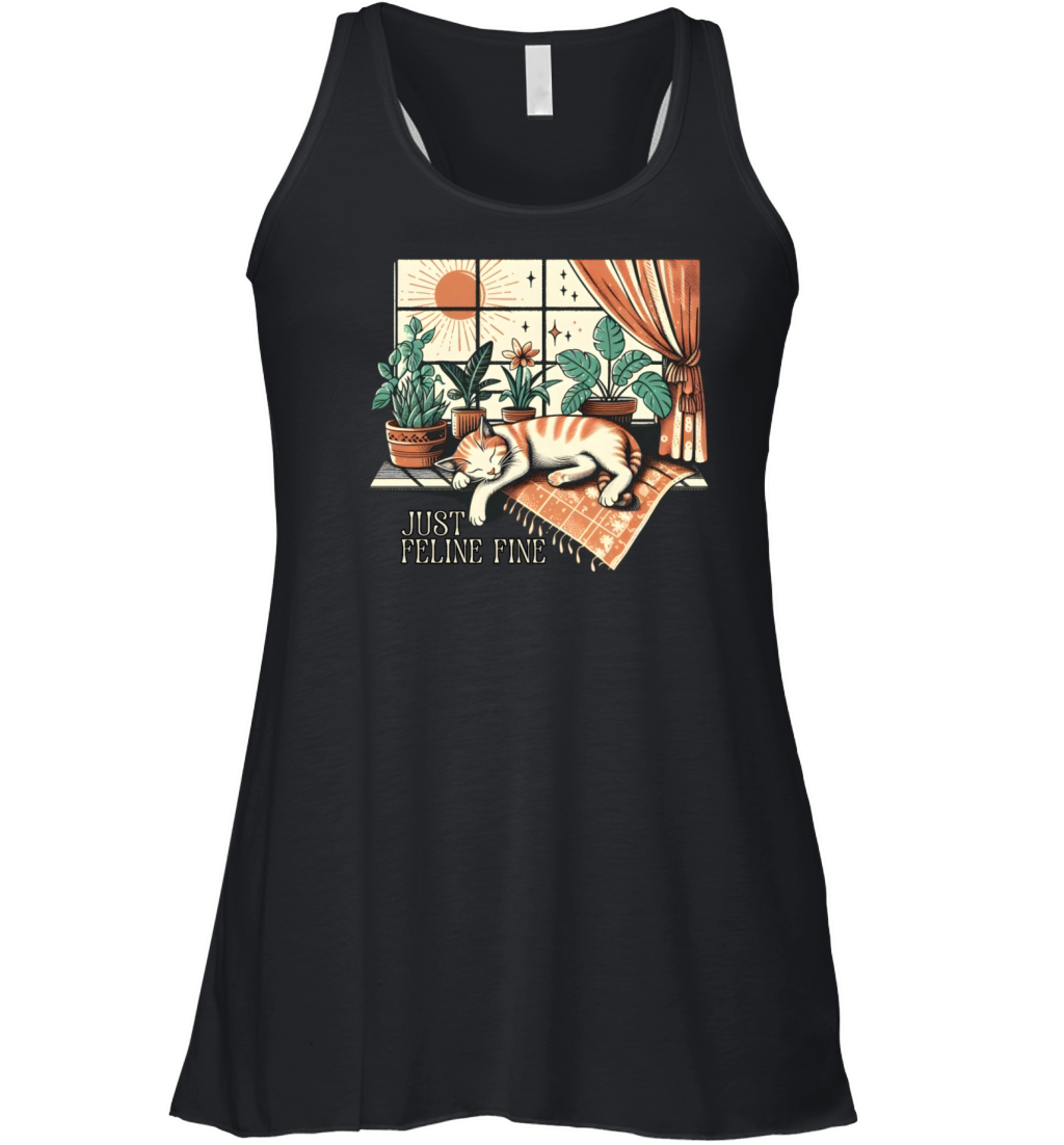 Vintage Retro Art of a Napping Cat Women's Flowy Tank Top