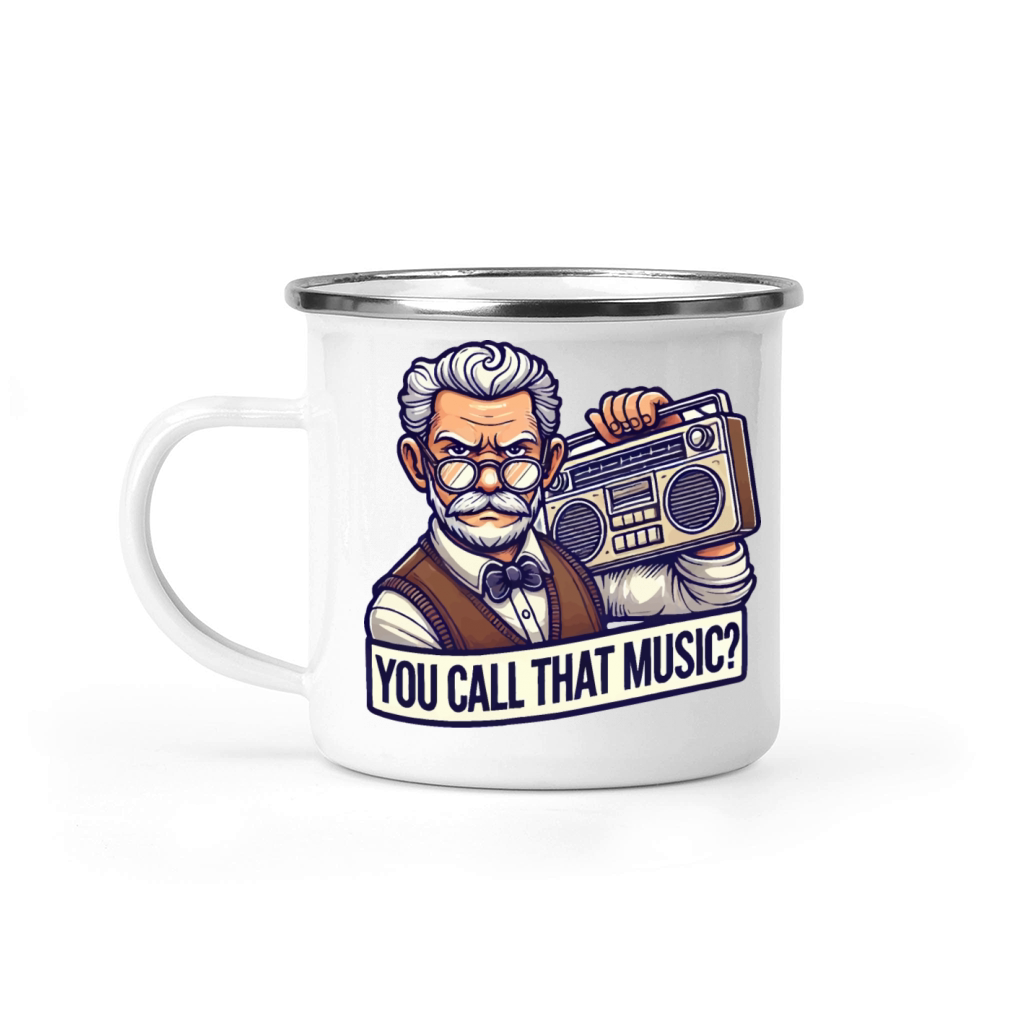 Retro Grandpa with Boombox Illustration Camping Mug