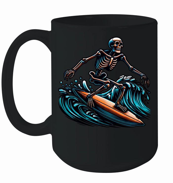 Vintage Surfing Skeleton Shirt Halloween Surfboard Ceramic Mug