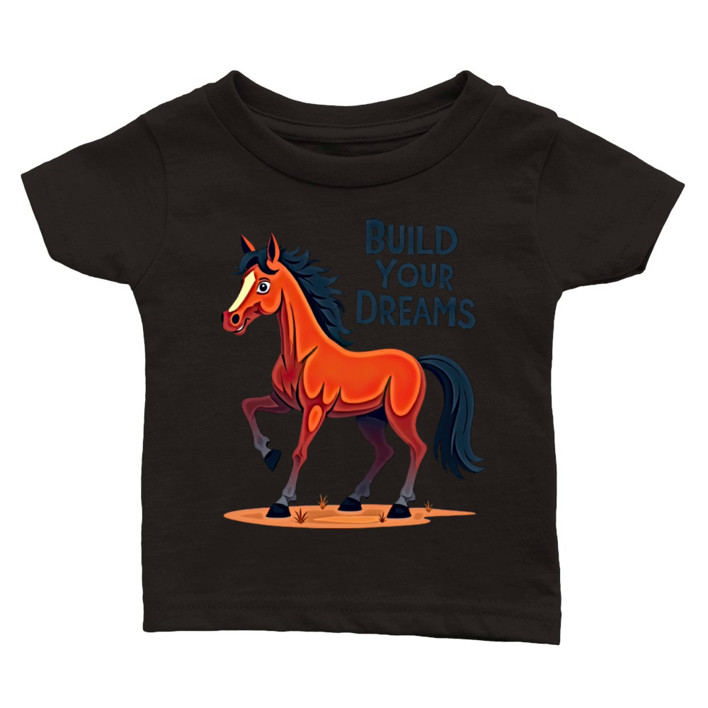 Cartoon Horse Build Your Dreams Classic Baby Crewneck T-shirt