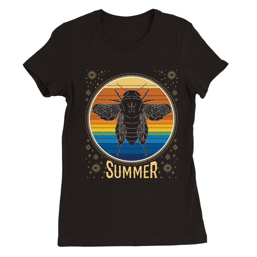 Cicada Retro Sunset 70s Vintage Cicadas Bug Premium Womens Crewneck T-shirt