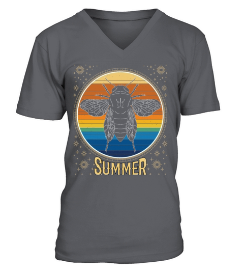 Cicada Retro Sunset 70s Vintage Cicadas Bug V-Neck T-shirt