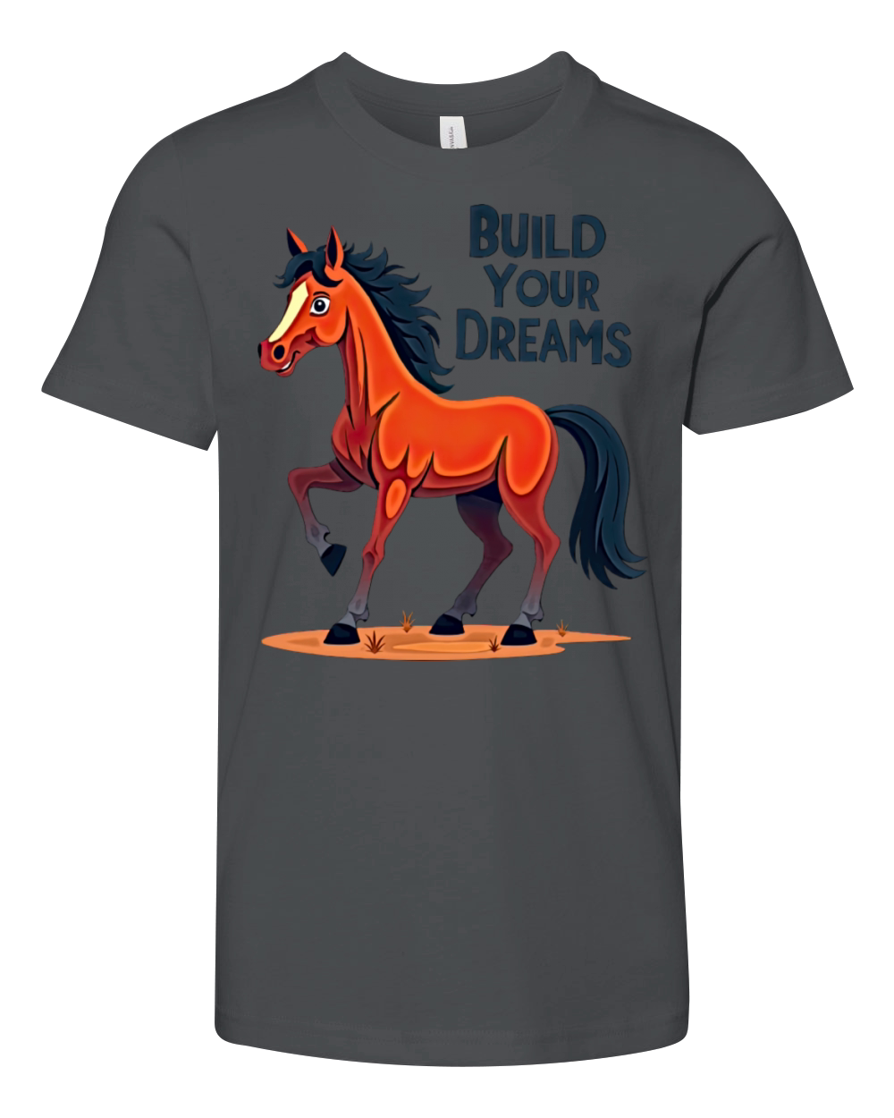 Cartoon Horse Build Your Dreams Youth Unisex Jersey Tee