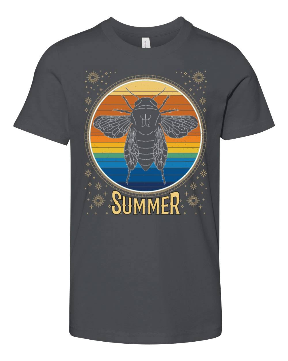 Cicada Retro Sunset 70s Vintage Cicadas Bug Youth Unisex Jersey Tee
