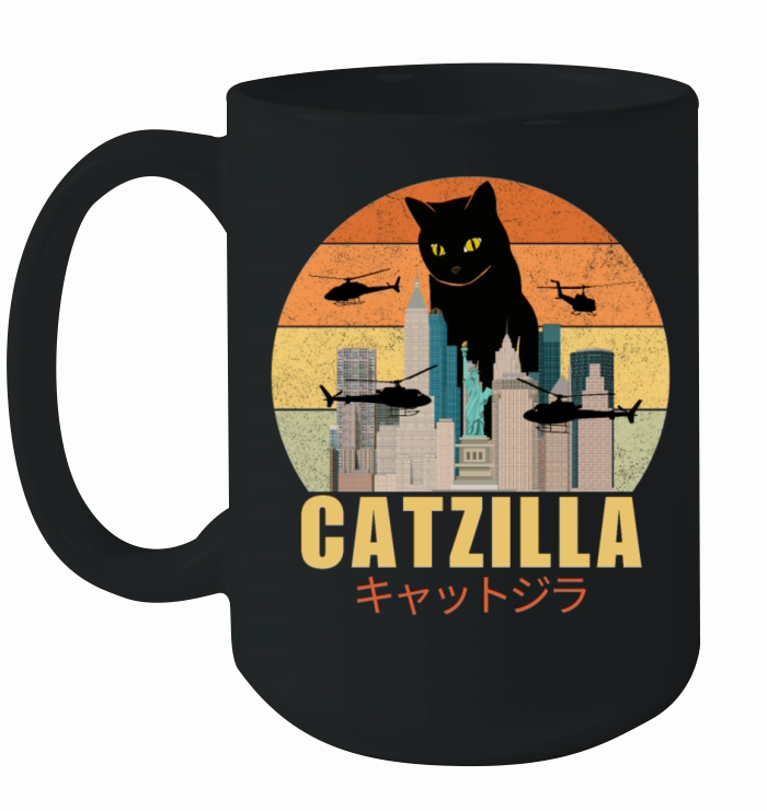 Retro Vintage Catzilla Japanese Cute Cat Lover Ceramic Mug