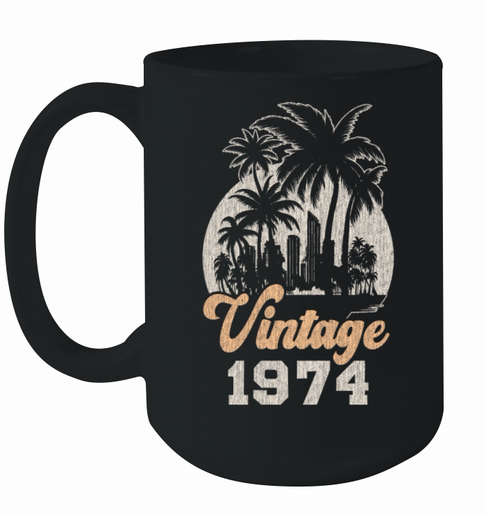 Vintage 1974 Birthday Palm Trees Ceramic Mug