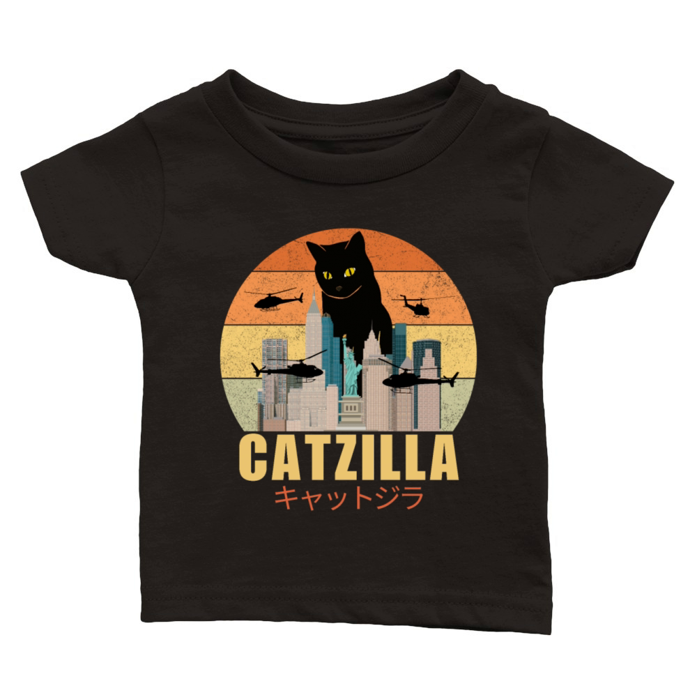 Retro Vintage Catzilla Japanese Cute Cat Lover Classic Baby Crewneck T-shirt
