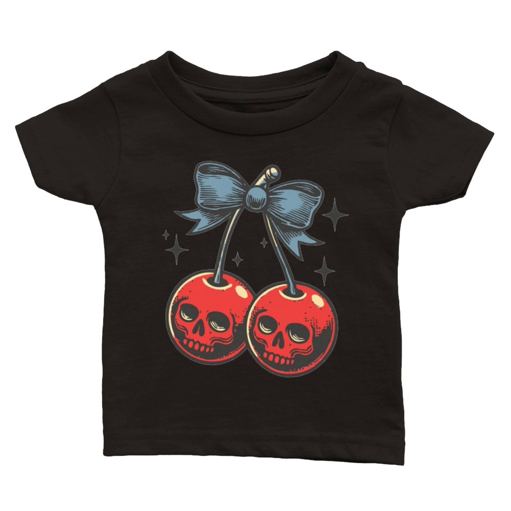 Skull Cherries coquette Bow Vintage Halloween Classic Baby Crewneck T-shirt