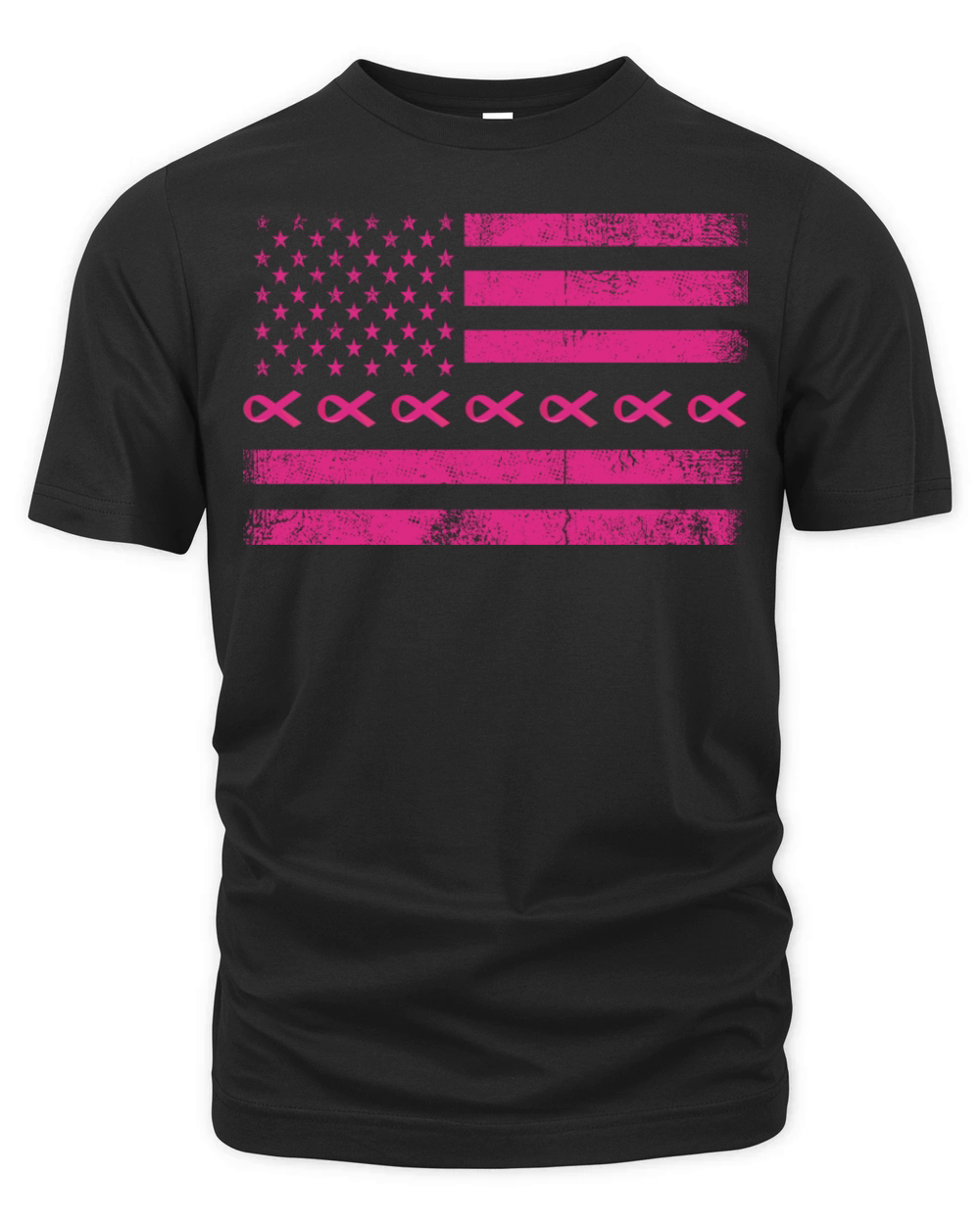 Pink Ribbon American Flag Breast Cancer T Shirt Organic Unisex T-shirt
